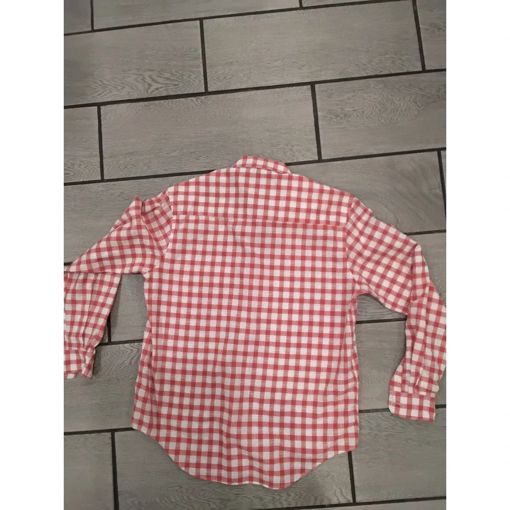John Henry Kids Boys Red White Gingham Check Button Down Shirt Long Sleeve-6